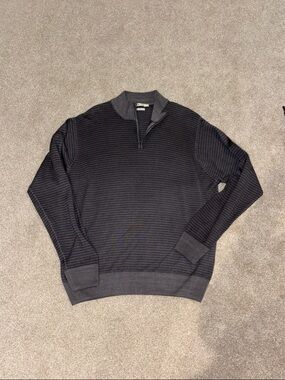 Peter Millar Men's Dark Gray Ribbed Quarter-Zip Sweater XL